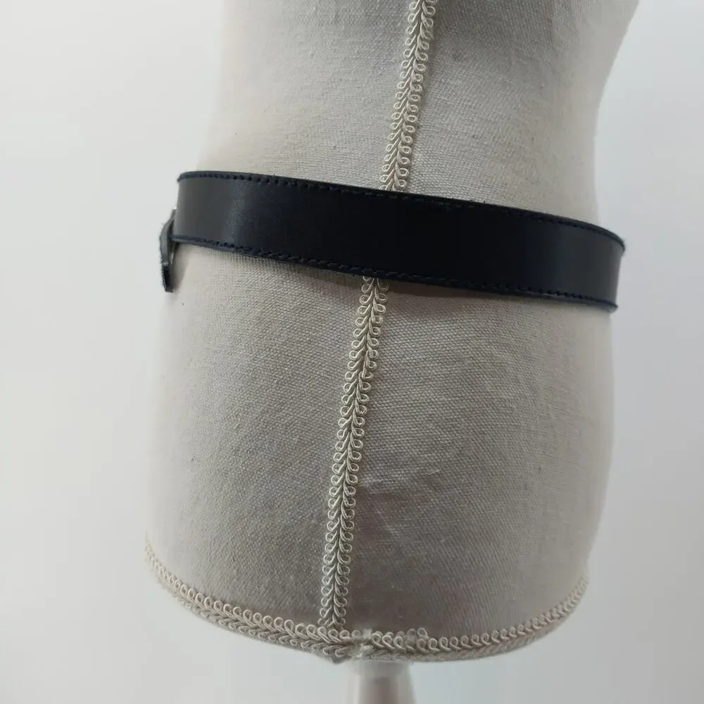 Liz Claiborne Womens Large Belt 1989 Genuine Leather Silver Buckle vtg